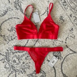 NWT: SET Negative Underwear Sieve Thong + Triangle Bra Cherry Red Size 3 & Small